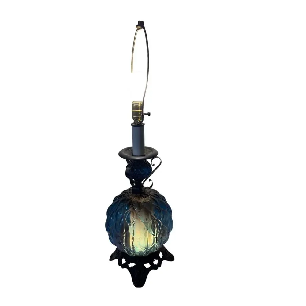 Vtg 1970s Hollywood Regency EF & EF Industries Blue Light Up Lamp